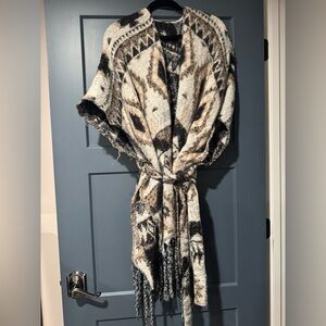 Bohemian Patterned Poncho with Belt